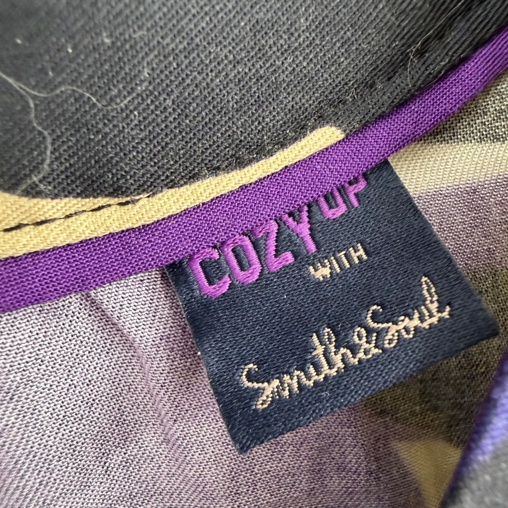 Smith & Soul Blouse Women Small Purple Yellow Abstract Botanical Art to Wear - Picture 4 of 12